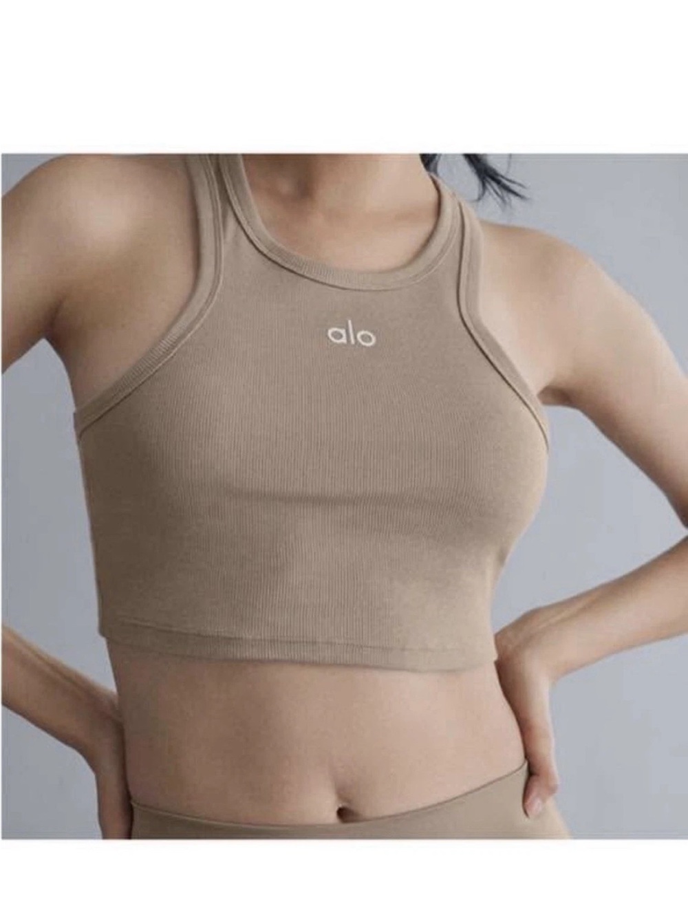 ALO YOGA Aspire Crop Tank Ribbed Racerback in Gravel Size: LARGE (NWOT) 🏷️